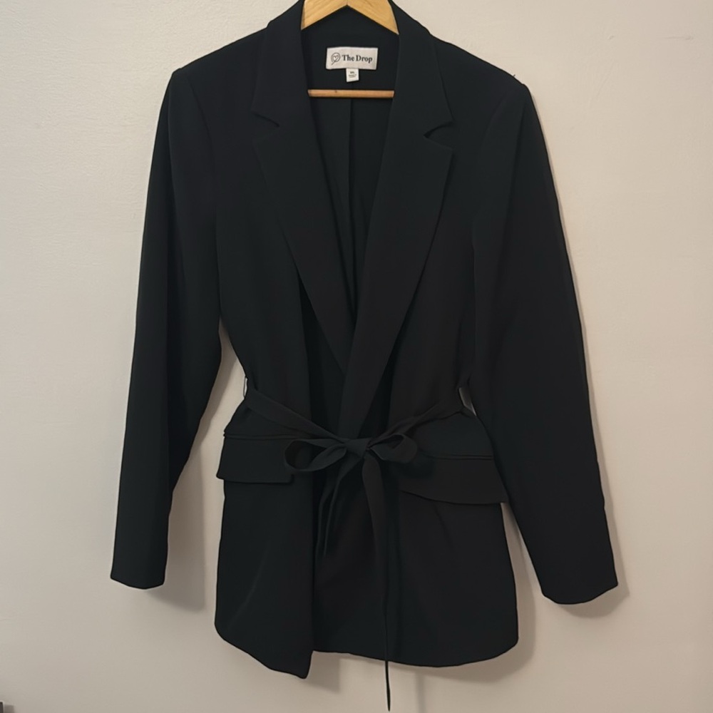 The Drop Black Wrap Front Blazer
